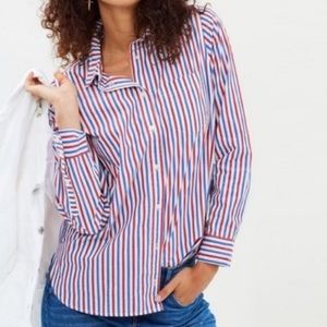 J. Crew Boy Fit Red White Blue “Americana” Stripe Button Down Cotton Top Size 2